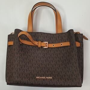 Michael Kors Emilia Small Satchel Bag Crossbody Handbag Purse Brown Black